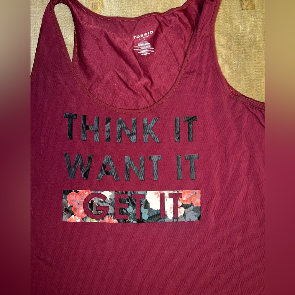 Torrid Perforated Jersey Scoop Neck Sleeveless Active Tank Burgundy size 4/4X - Picture 2 of 4